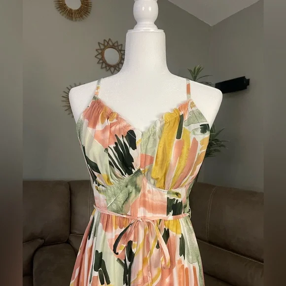 Watercolor Spaghetti Strap Summer Midi Dress Sz M Valentines Date Night Gift - Picture 5 of 12